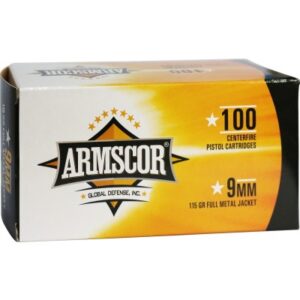 Armscor Pistol 9mm Luger 115gr FMJ 100 Rounds Ammunition Box