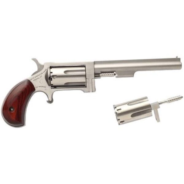 North American Arms Sidewinder Single Action Revolver .22 LR/WMR 4" Barrel 5 Rounds Rosewood Bird's Head Grip Stainless Steel