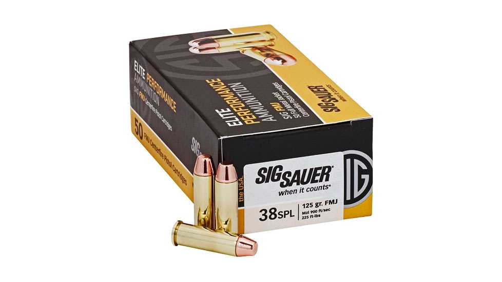 Sig Sauer Elite Performance .38 Special 124 grain Full Metal Jacket Brass Cased Centerfire Pistol Ammunition 500 RDS