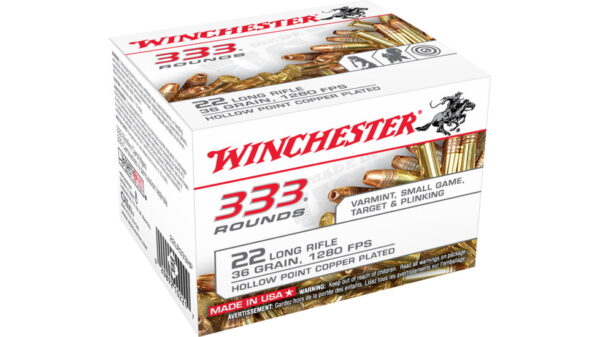 Winchester 333 .22 Long Rifle 36 grain Copper Plated Hollow Point Rimfire Ammunition 500 RDS